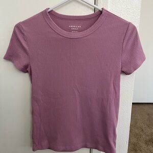 American Eagle Outfitters Ribbed Crew Tee - Dusty Mauve